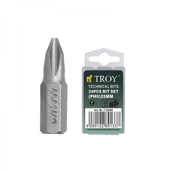 Set de biti Troy T22200, PH0, 25 mm, 24 bucati