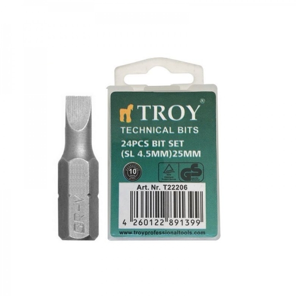 Set de biti drepti Troy T22206, SL4.5, 25 mm, 24 bucati
