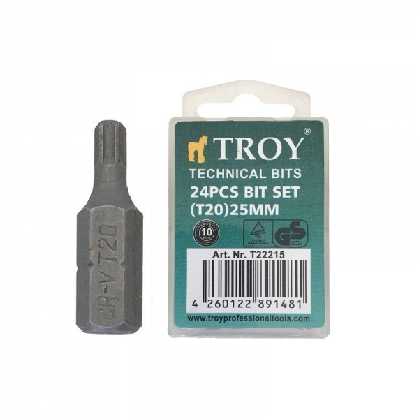 Set de biti torx Troy T22215, T20, 25 mm, 24 bucati