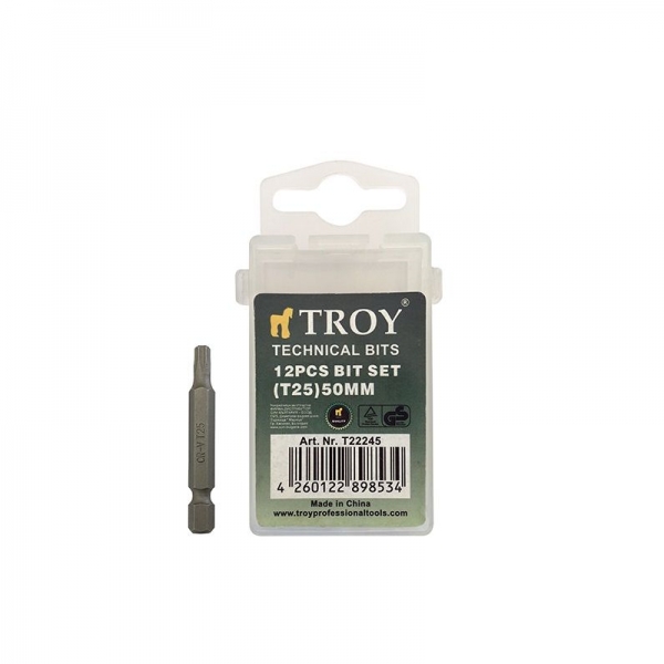 Set de biti torx Cr-V Troy T22245, T25, 50 mm, 10 bucati