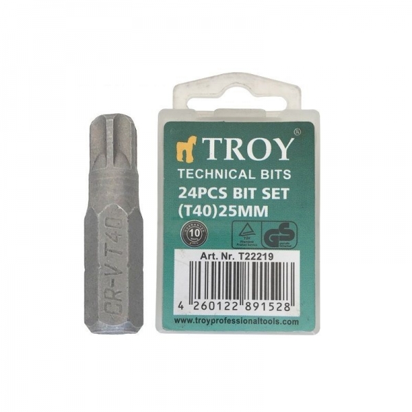 Set de biti torx Troy T22219, T40, 25 mm, 24 bucati